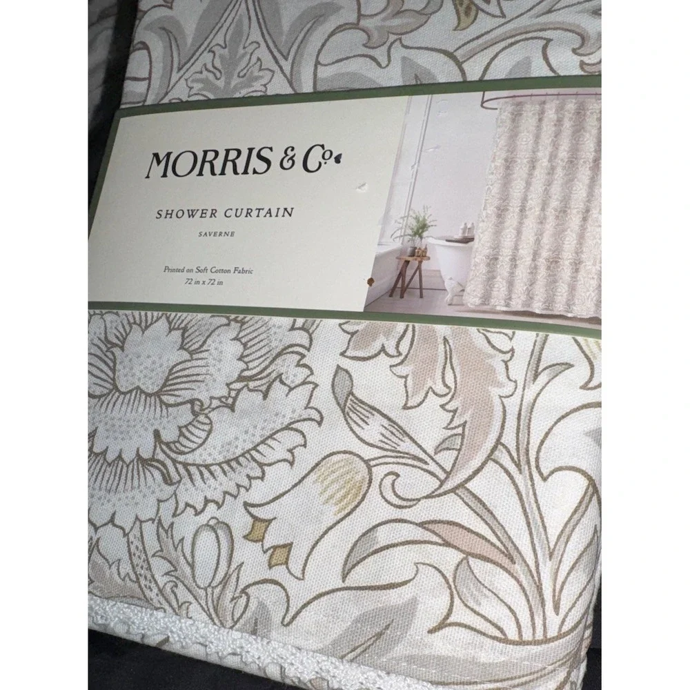 MORRIS & CO. Shower Curtain Floral SAVERNE Crocheted Trim Woven Cotton Shirley